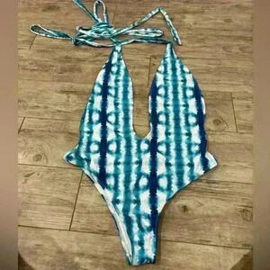 Blue tie dye one piece swim suit